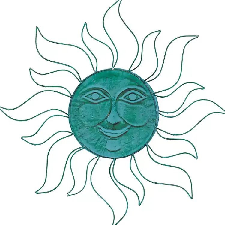 Kirklands Home Teal Metal Sun Face Wall Plaque Blue