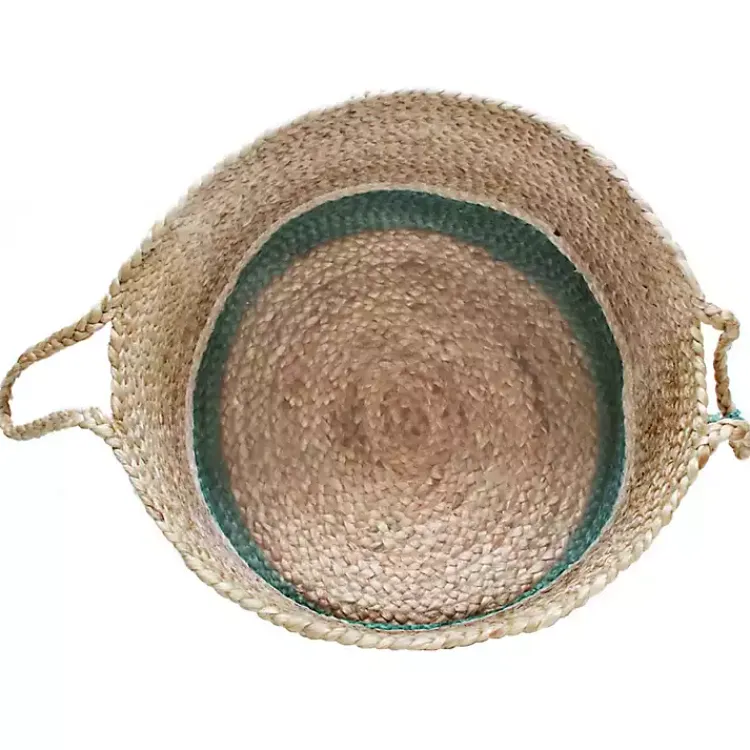 Baskets & Boxes>Kirklands Home Teal Off White Woven Basket with Tassel, 17 in.