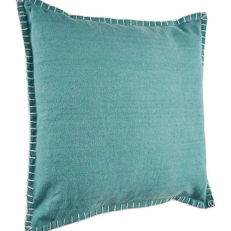 Pillows>Kirklands Home Teal with Embroidered Edge Pillow, 24 in. Blue