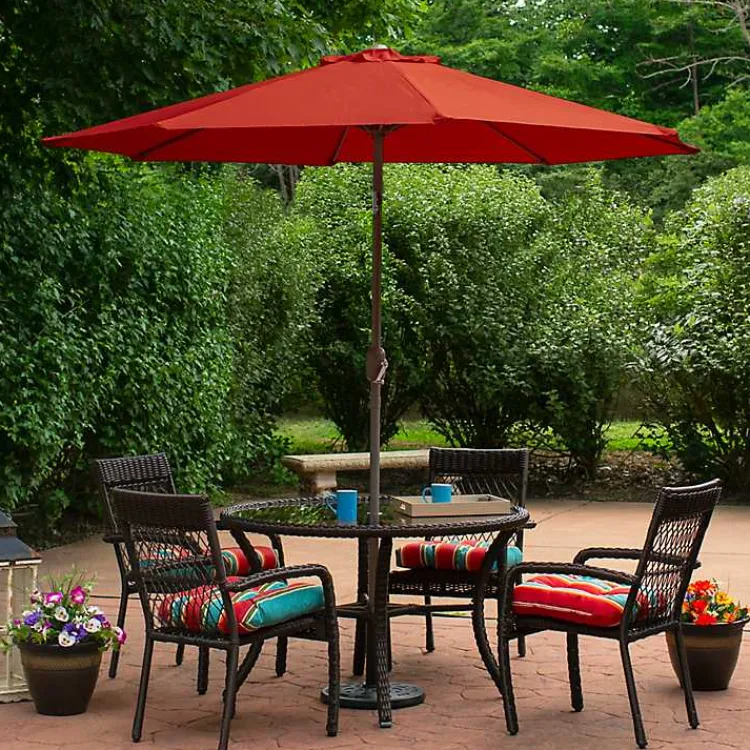 Kirklands Home Terracotta 8 ft. Hand Crank Tilt Umbrella Red New
