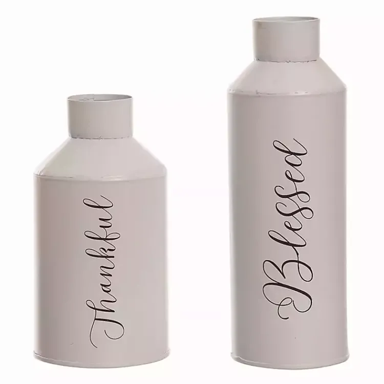 Fall>Kirklands Home Thankful and Blessed Metal Vases, Set of 2 White