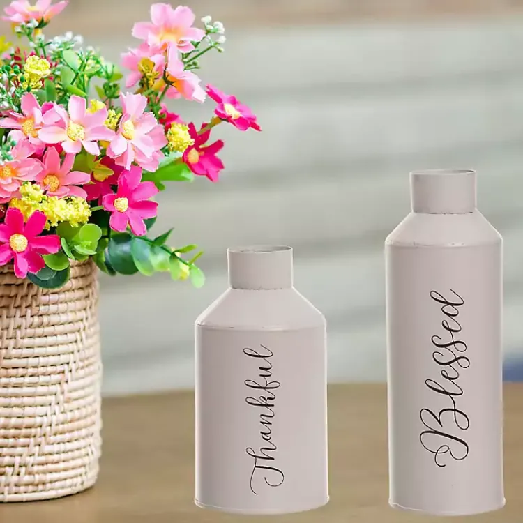 Fall>Kirklands Home Thankful and Blessed Metal Vases, Set of 2 White