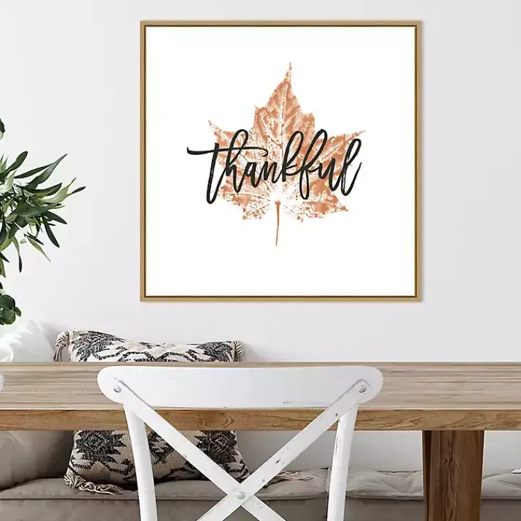 Fall>Kirklands Home Thankful Leaf Stamp Framed Canvas Art Print