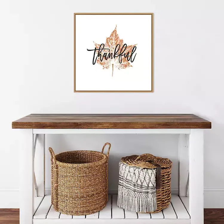 Fall>Kirklands Home Thankful Leaf Stamp Framed Canvas Art Print