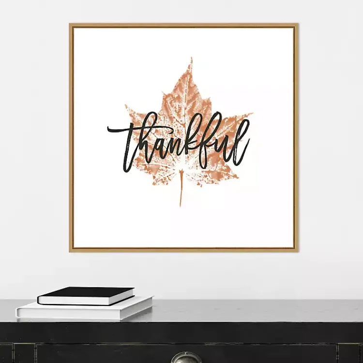 Fall>Kirklands Home Thankful Leaf Stamp Framed Canvas Art Print