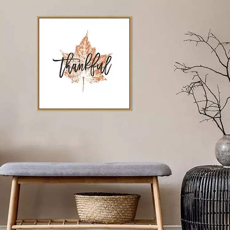 Fall>Kirklands Home Thankful Leaf Stamp Framed Canvas Art Print