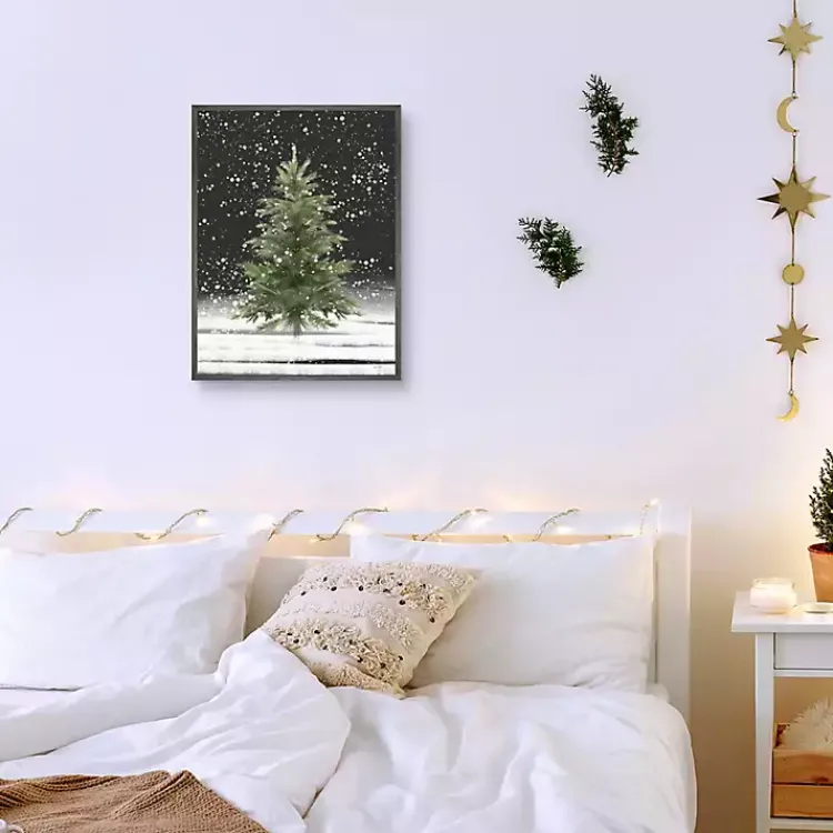 Christmas Art & Wall Decor>Kirklands Home Tree With Snow Fall Christmas Wall Plaque Green