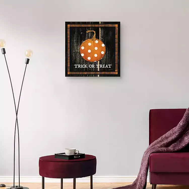 Halloween>Kirklands Home Trick or Treat Polka Dot Pumpkin Canvas Art Print
