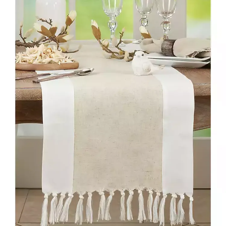 Kirklands Home Two Tone Tan and White Table Runner, 72 in. Clearance