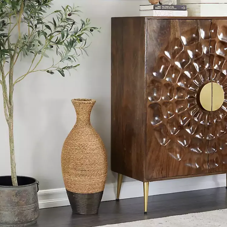 Vases>Kirklands Home Two-Toned Natural Seagrass Floor Vase, 27 in.