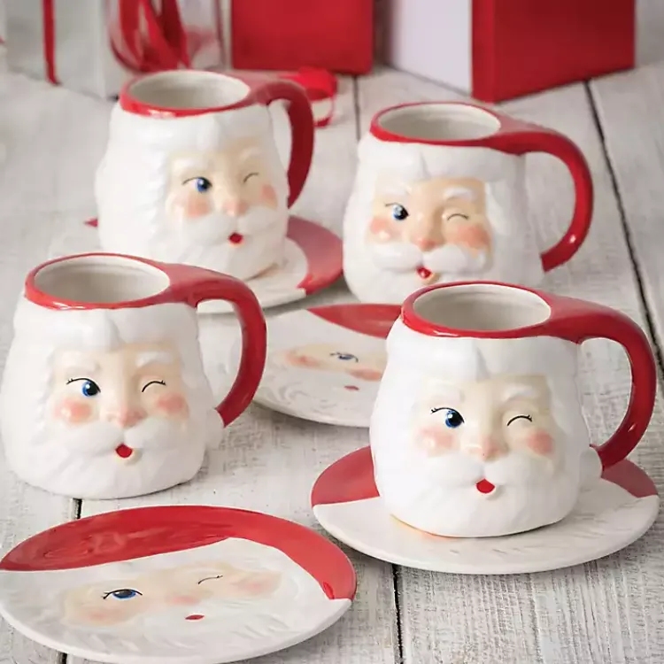 Christmas Dining & Entertaining>Kirklands Home Vintage Winking Santa Mugs, Set of 4