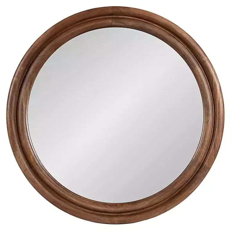 Kirklands Home Walnut Wood Ribbed Round Wall Mirror