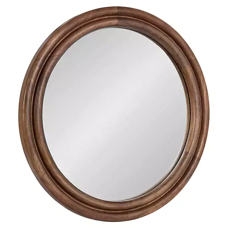 Kirklands Home Walnut Wood Ribbed Round Wall Mirror