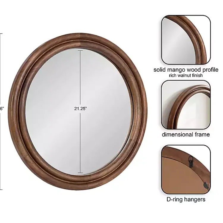 Kirklands Home Walnut Wood Ribbed Round Wall Mirror