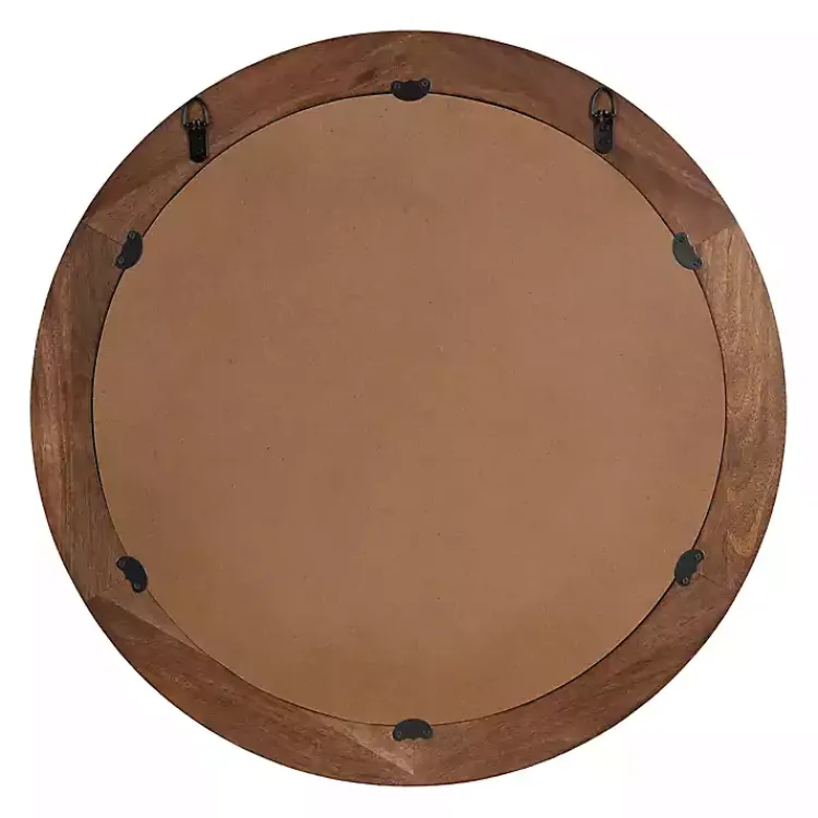 Kirklands Home Walnut Wood Ribbed Round Wall Mirror