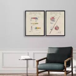 Kirklands Home Watercolor Fishing Rod Patent Framed Art Print Outlet