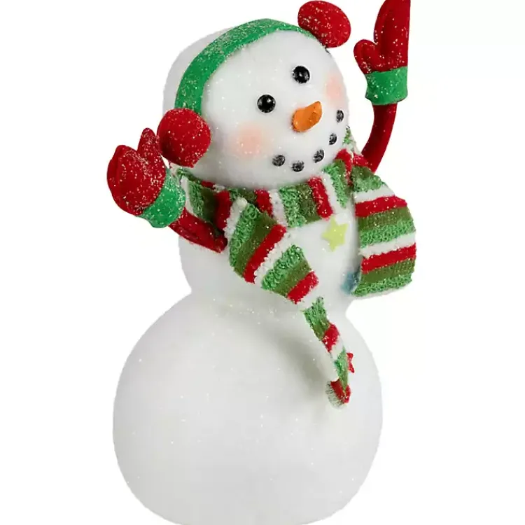 Christmas Decorations>Kirklands Home Waving Snowman with Ear Muffs Figurine White