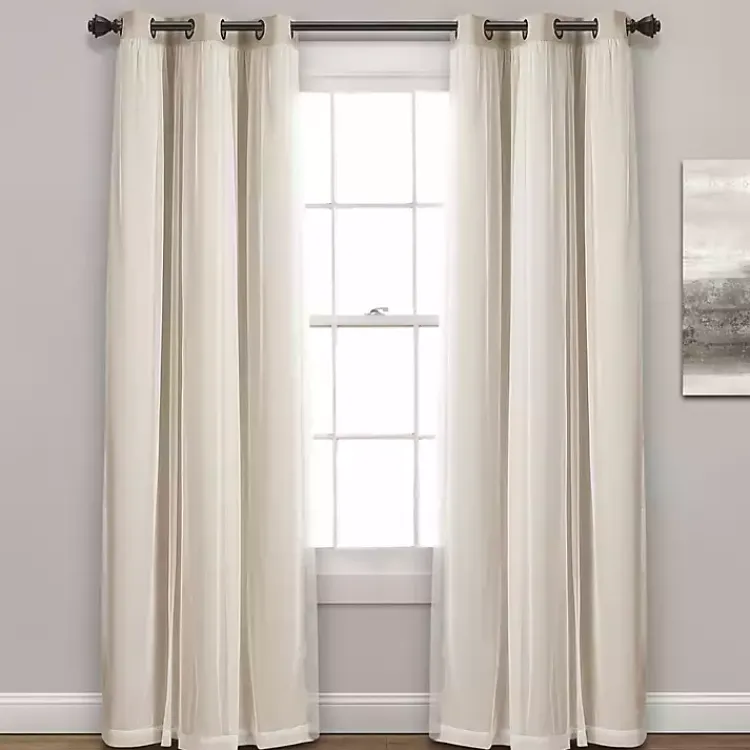 Kirklands Home Wheat Curtain Panel Set with Overlay, 108 in. Ivory Best