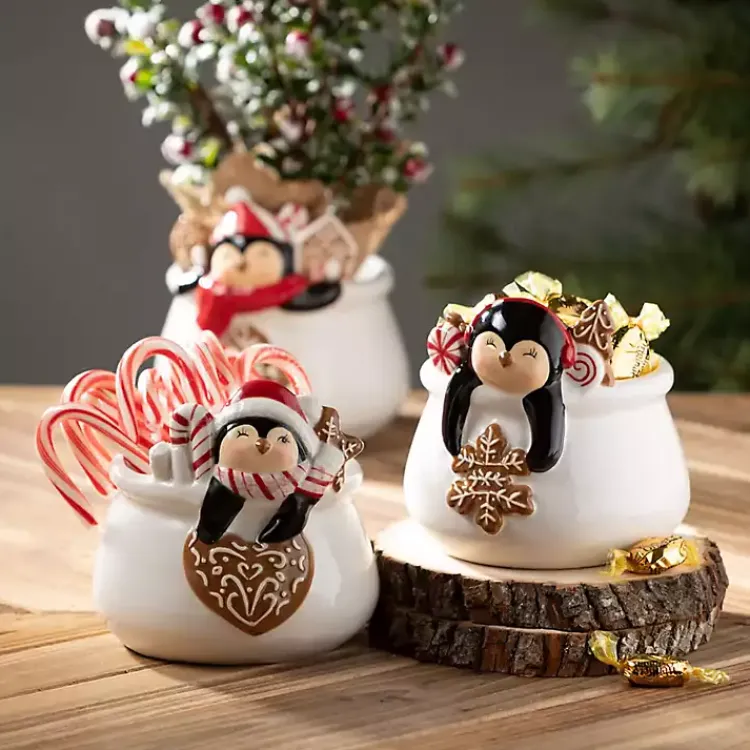 Christmas Dining & Entertaining>Kirklands Home Whimsical Penguin Ceramic Containers, Set of 3 Multi