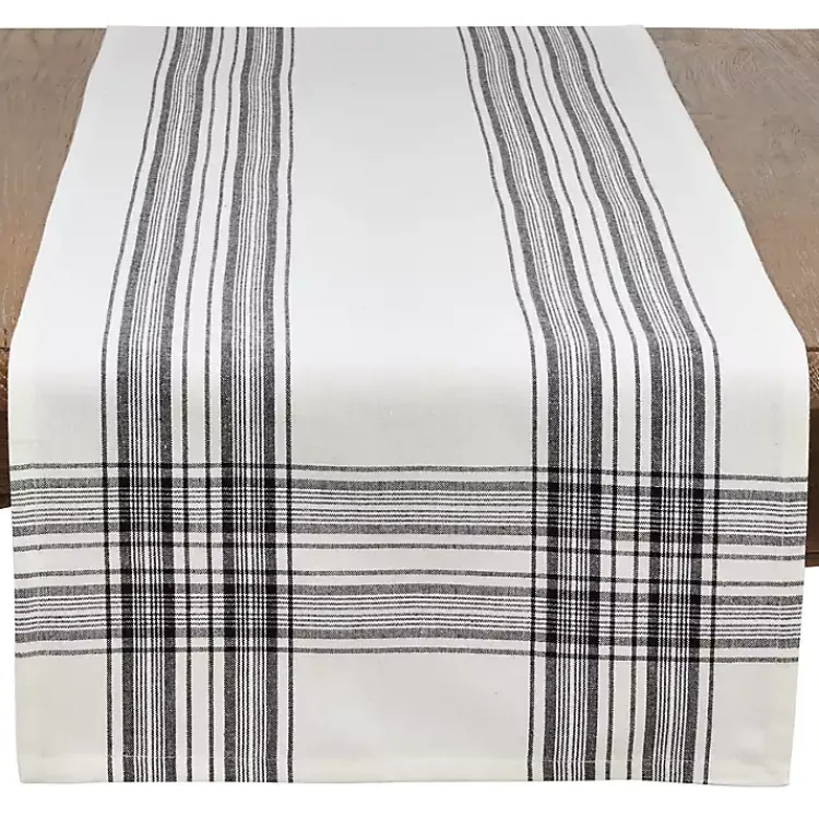 Kirklands Home White and Black Plaid Cotton Table Runner Sale