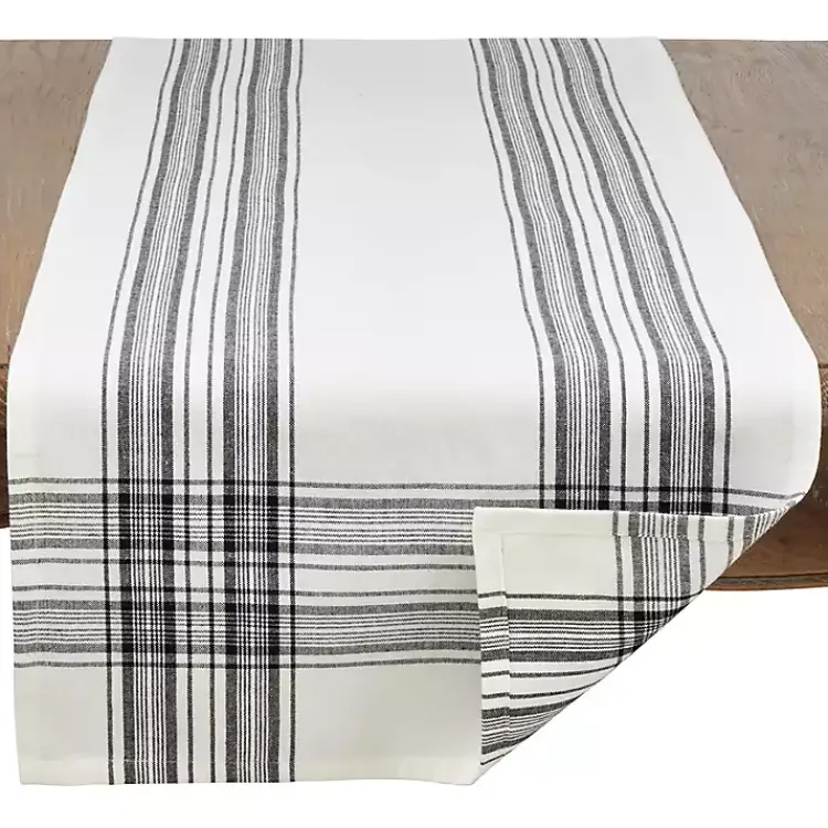 Kirklands Home White and Black Plaid Cotton Table Runner Sale