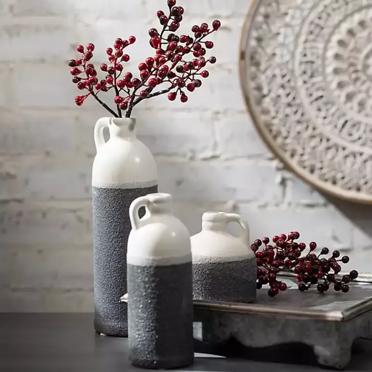 Vases>Kirklands Home White and Black Two-Toned Ceramic Vases, Set of 3