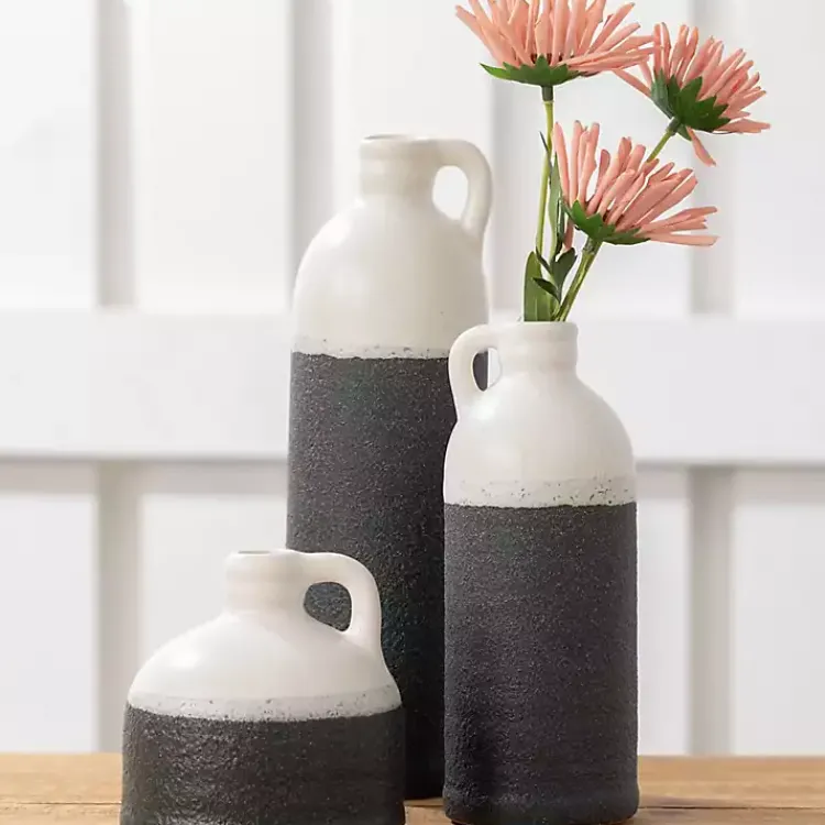 Vases>Kirklands Home White and Black Two-Toned Ceramic Vases, Set of 3