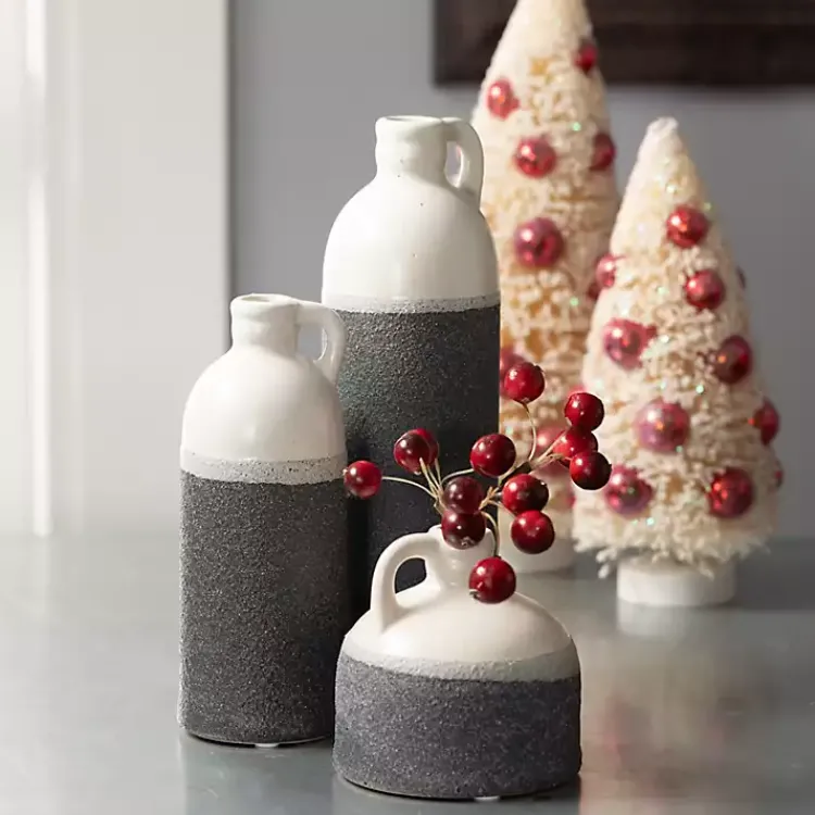 Vases>Kirklands Home White and Black Two-Toned Ceramic Vases, Set of 3
