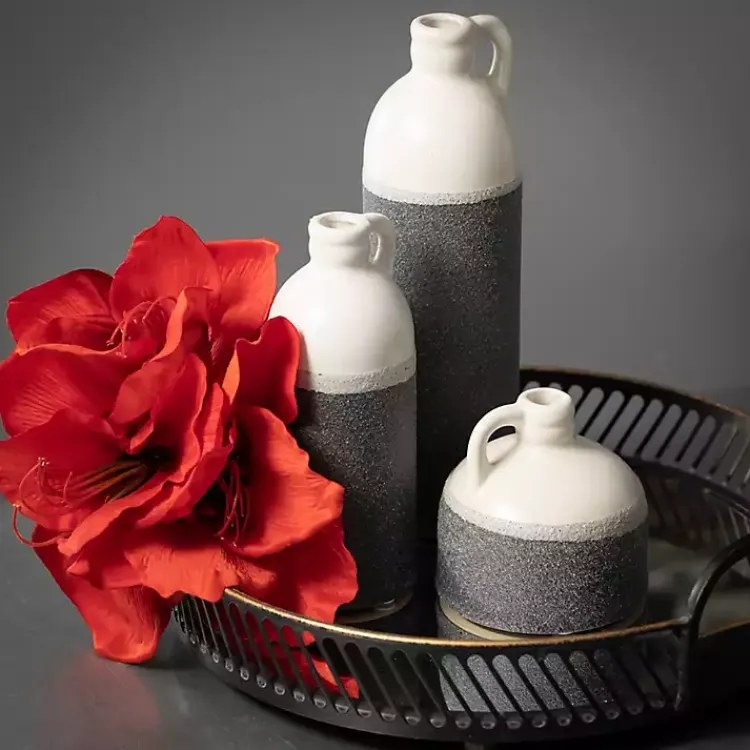 Vases>Kirklands Home White and Black Two-Toned Ceramic Vases, Set of 3