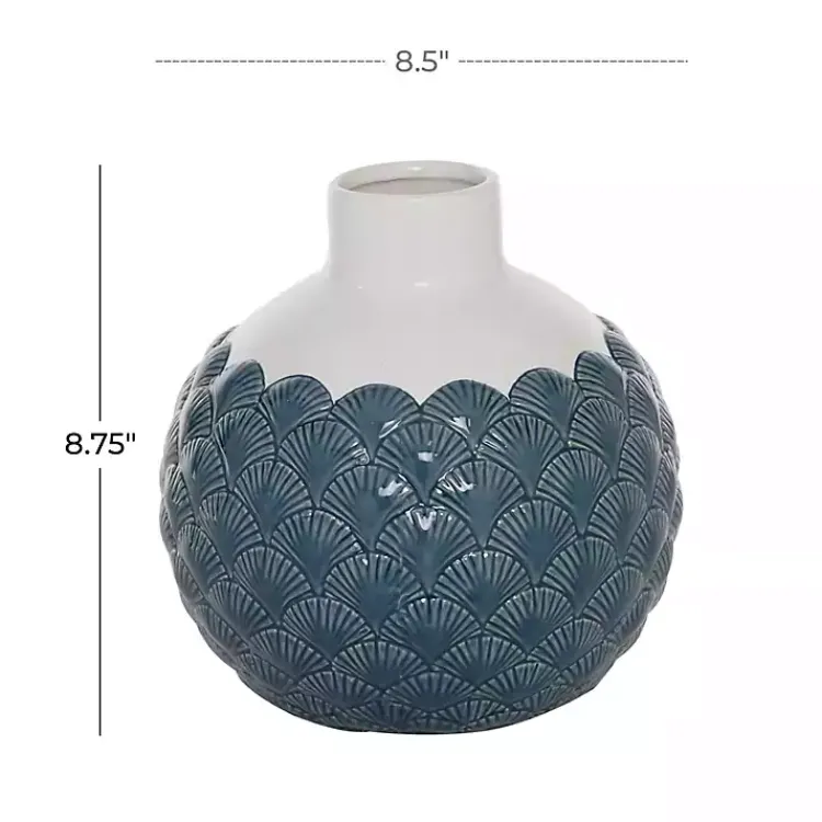 Vases>Kirklands Home White and Blue Coastal Ceramic Vase, 8 in.