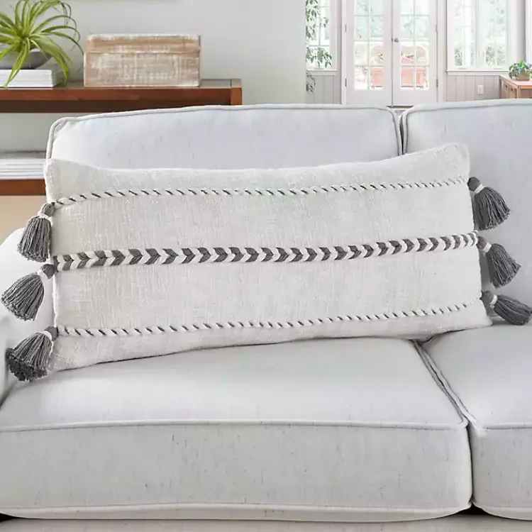 Pillows>Kirklands Home White and Gray Braided Stripe Lumbar Pillow
