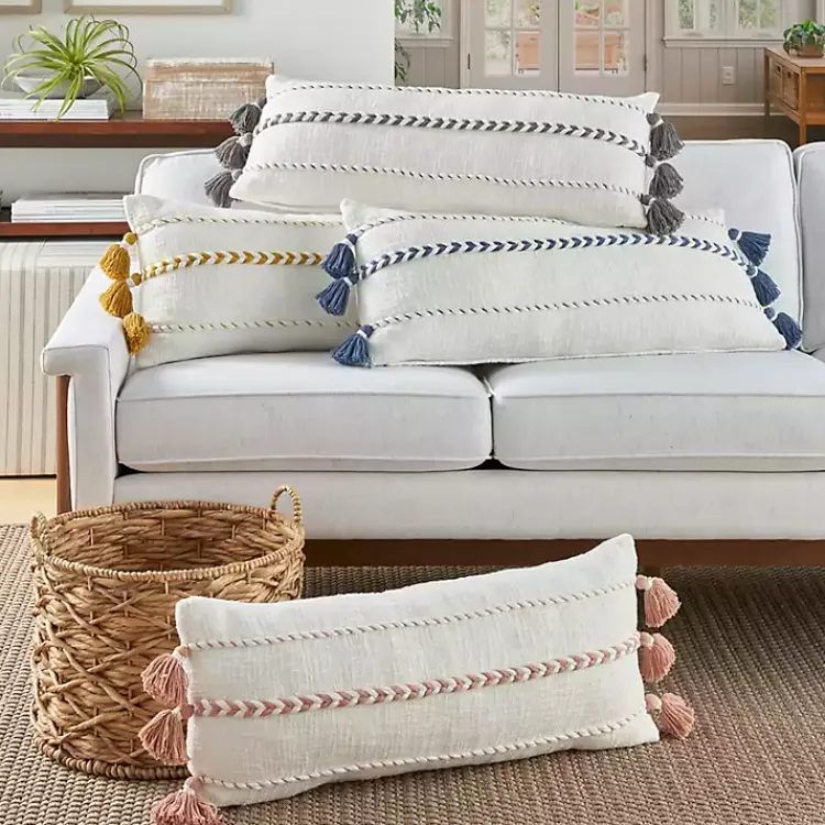 Pillows>Kirklands Home White and Gray Braided Stripe Lumbar Pillow