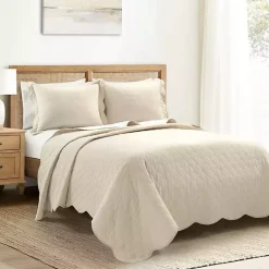 Kirklands Home White and Tan Scallop 3-pc. Full/Queen Quilt Set Sale