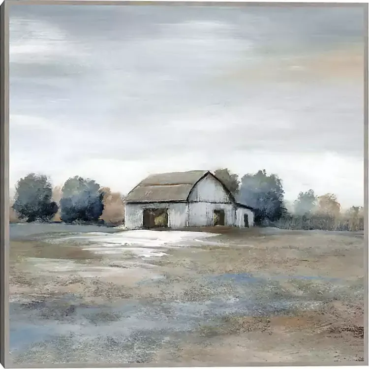 Kirklands Home White Barn in Pasture Framed Canvas Art Print Gray New