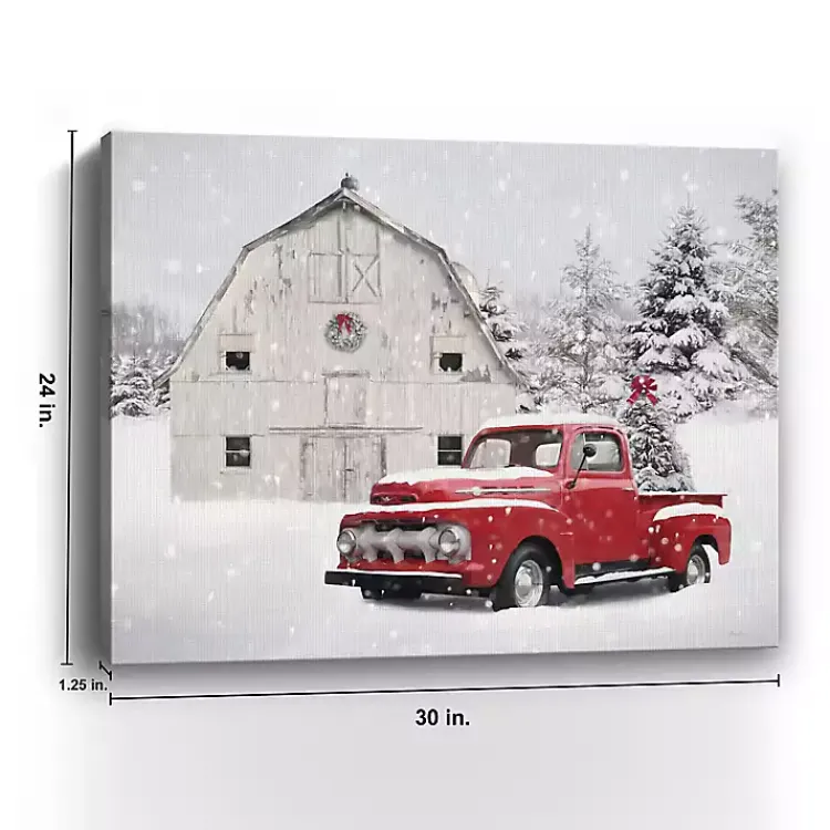 Christmas Art & Wall Decor>Kirklands Home Barn Red Truck Christmas Tree Canvas Print White