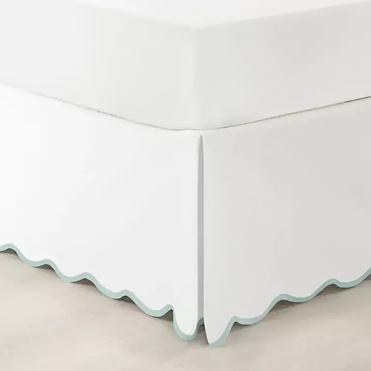 Kirklands Home White Blue Scalloped Coastal King Bed Skirt Best