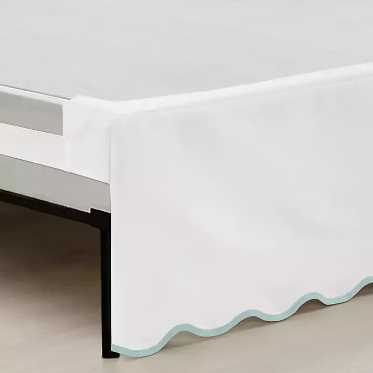 Kirklands Home White Blue Scalloped Coastal King Bed Skirt Best