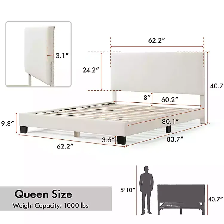 Kirklands Home Boucle Karson Queen Platform Bed White Clearance