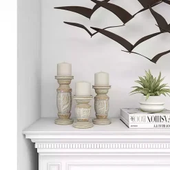 Candle Holders>Kirklands Home White Carved Wood Candle Holders, Set of 3