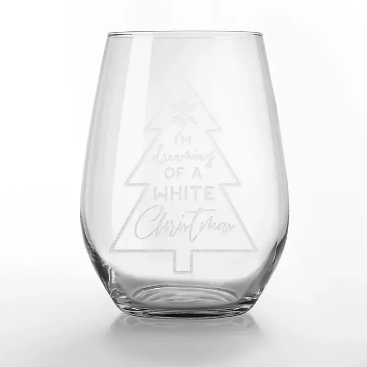 Christmas Dining & Entertaining>Kirklands Home White Christmas Stemless Wine Glasses, Set of 2 Clear