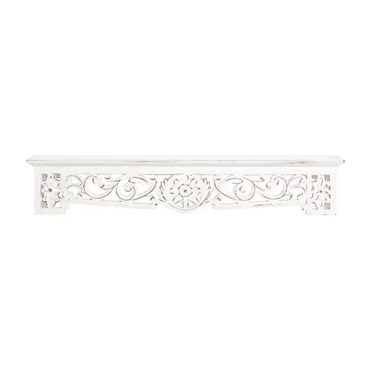Kirklands Home White Distressed Wood Carved Floral Shelf Best