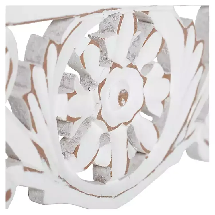 Kirklands Home White Distressed Wood Carved Floral Shelf Best