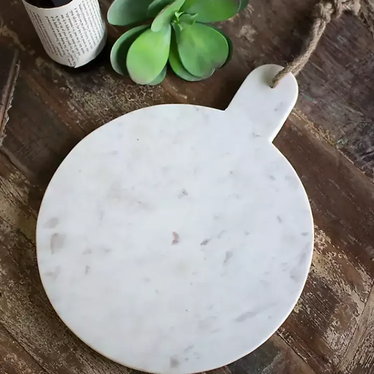 Kirklands Home Marble Round Cutting Board with Jute Hanger White New