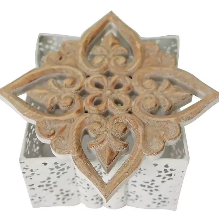Baskets & Boxes>Kirklands Home White Metal and Carved Wood Boxes, Set of 3