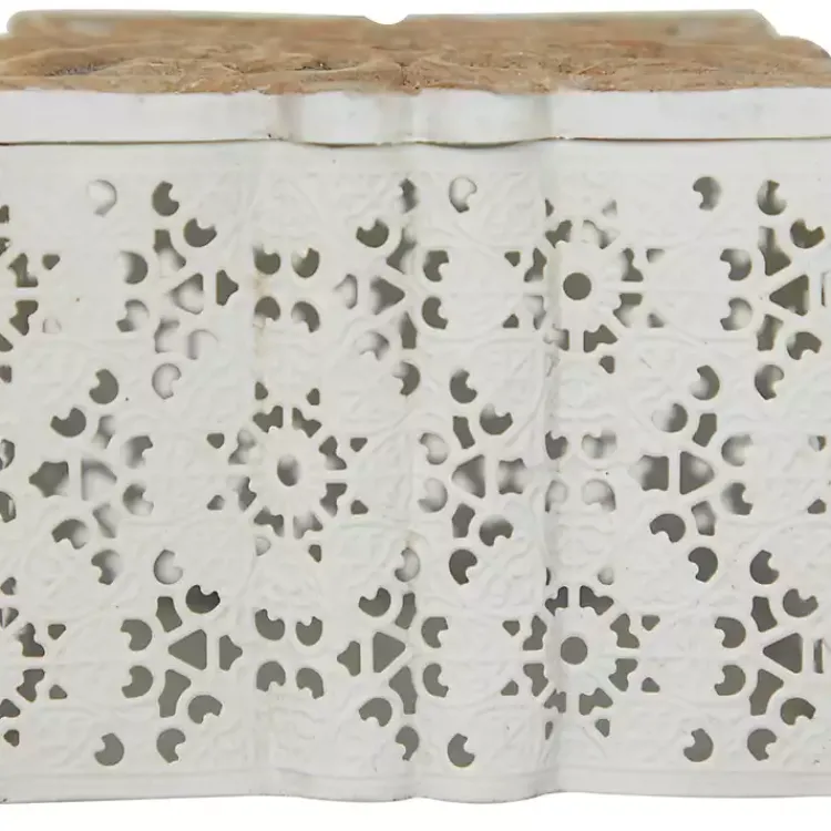 Baskets & Boxes>Kirklands Home White Metal and Carved Wood Boxes, Set of 3