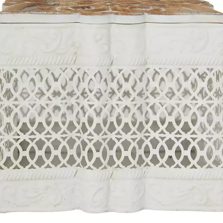 Baskets & Boxes>Kirklands Home White Metal and Carved Wood Boxes, Set of 3