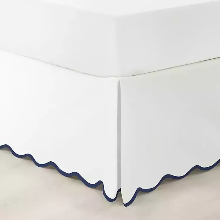 Kirklands Home White Navy Scalloped Coastal Queen Bed Skirt Online