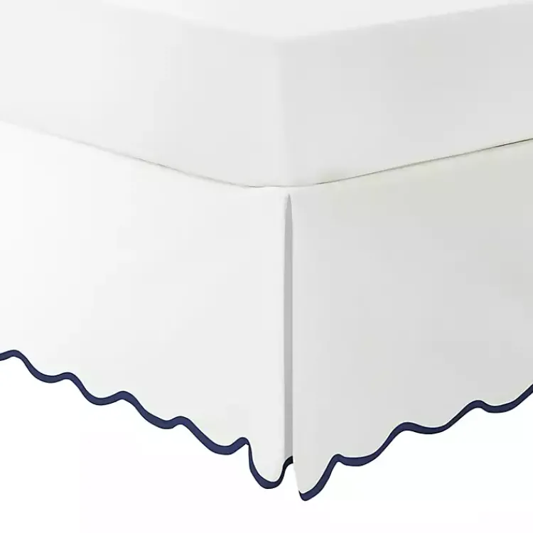 Kirklands Home White Navy Scalloped Coastal Queen Bed Skirt Online