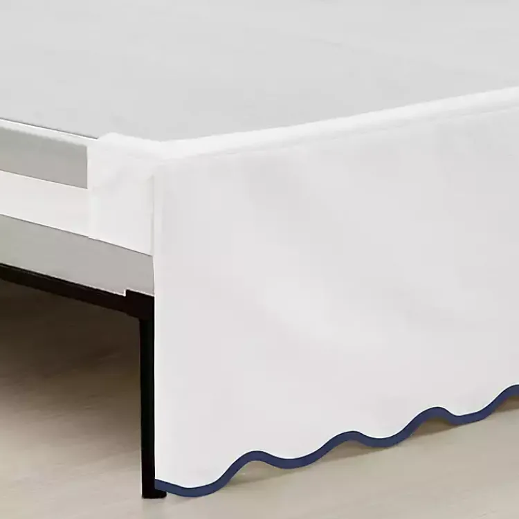 Kirklands Home White Navy Scalloped Coastal King Bed Skirt Outlet