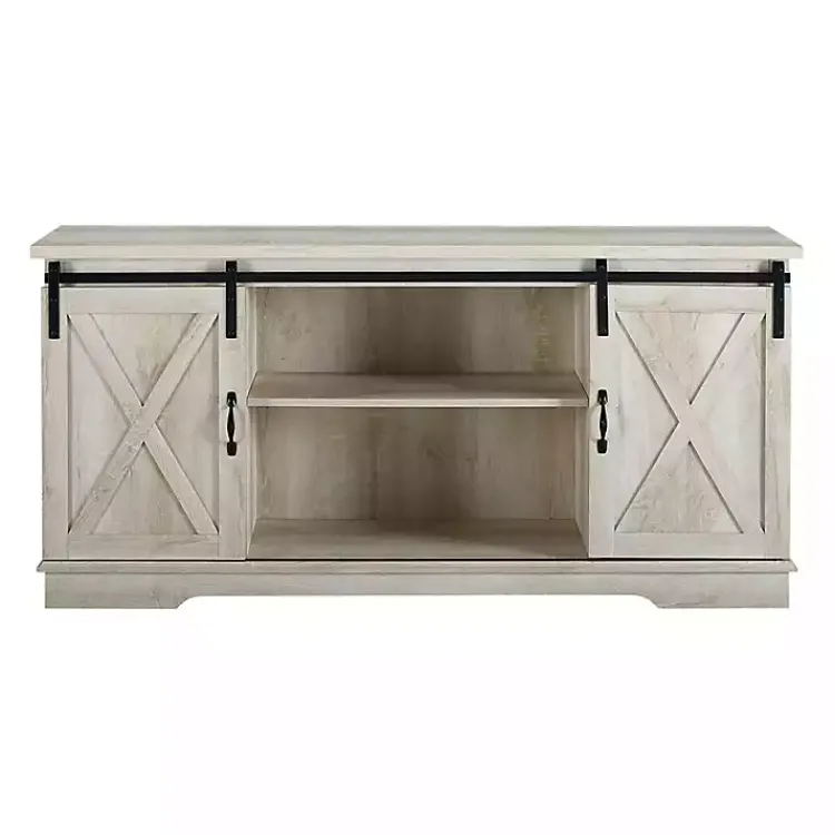 Kirklands Home Oak Sliding Barn Door TV Stand White Hot